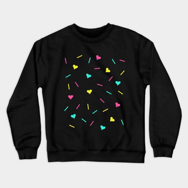 Cute Retro 80s Pastel Hearts and Sprinkles Crewneck Sweatshirt by alienfolklore